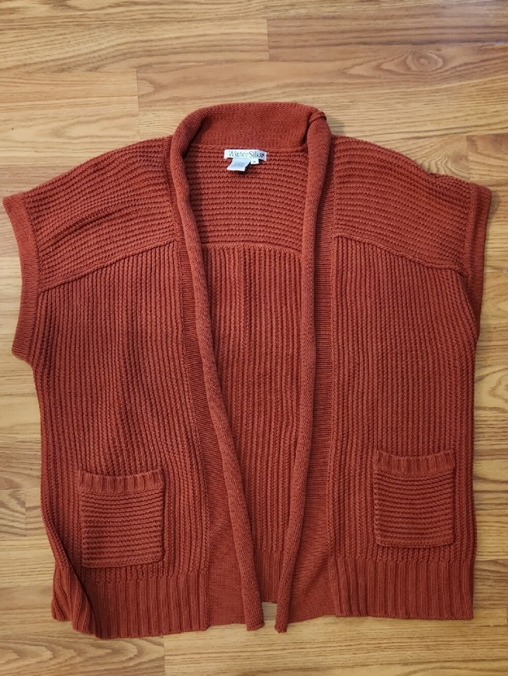 WinterSilks Burnt Orange Open-Knit Cardigan  Sweater Sz M